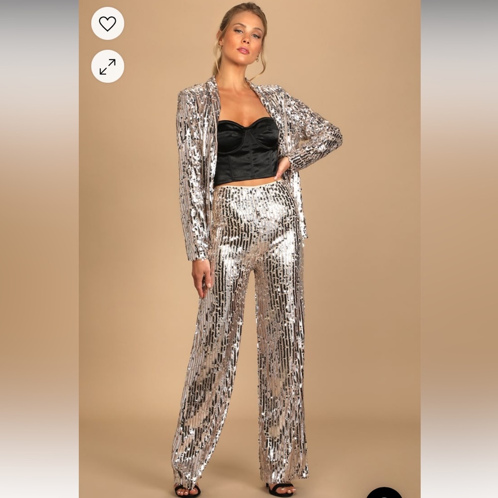 Lulus You Better Work multi sequin silver suit M